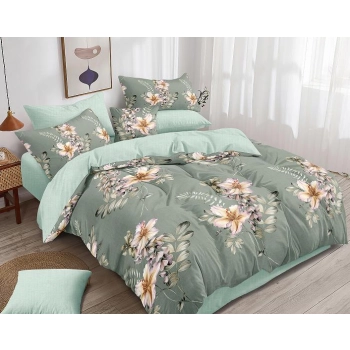 Pościel 200x220 z prześcieradłem Bawełna satynowa zielony jasny PK515